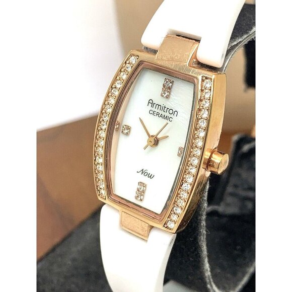 Armitron Women's Watch 75/5143 Quartz White Ceramic Rose Gold Stainless Steel - Picture 1 of 13